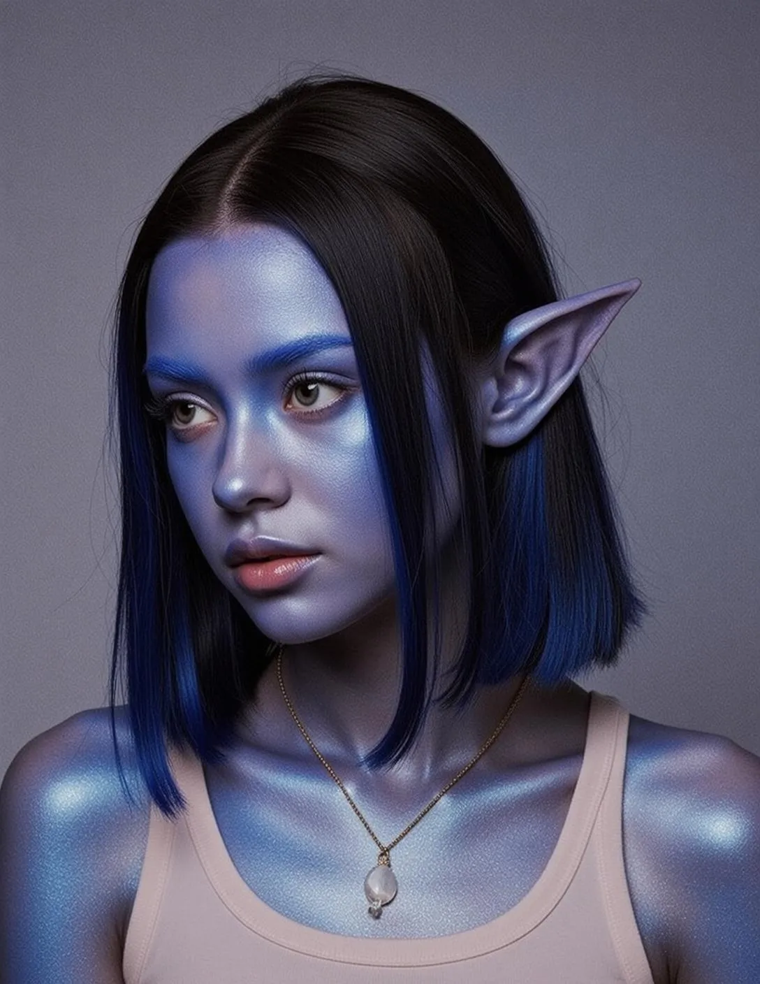 Halloween Makeup Elf Short Black Bob Blue