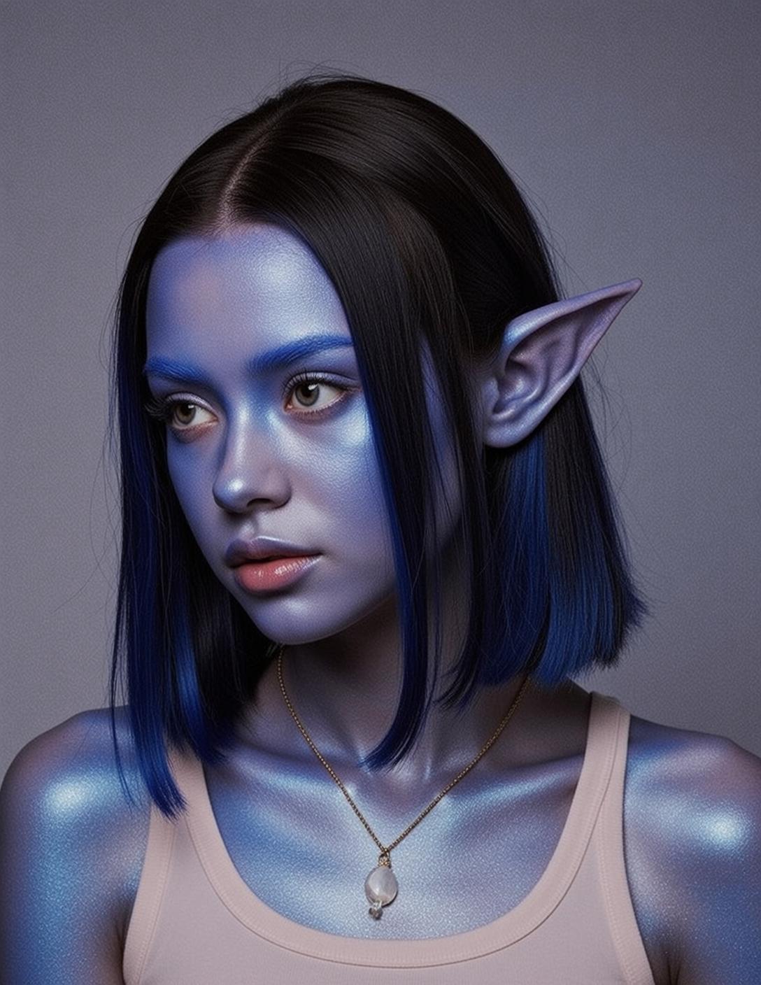 Halloween Makeup Elf Short Black Bob Blue