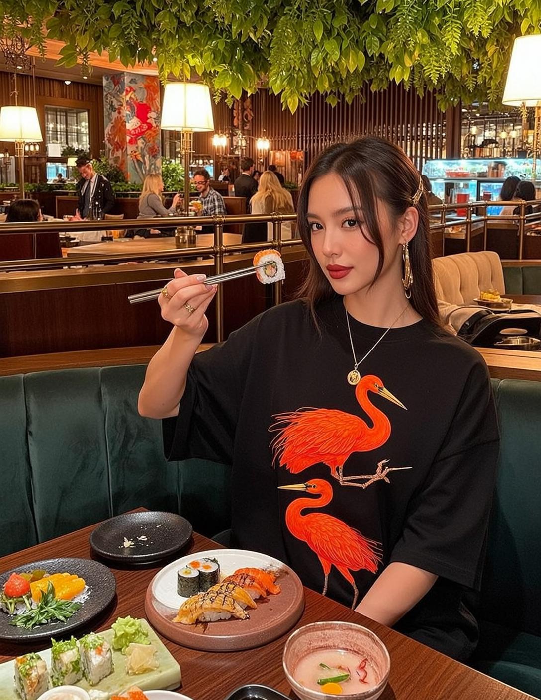 Explore Seated Table Restaurant Holding Piece Sushi