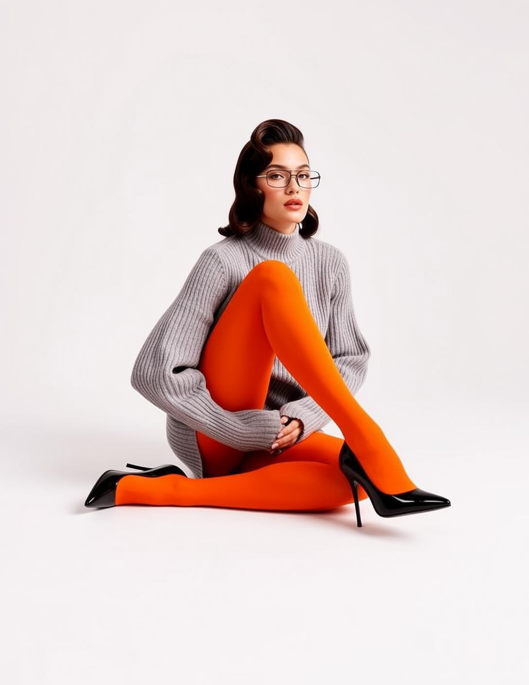 Ribbed Turtleneck Orange Tights Studio