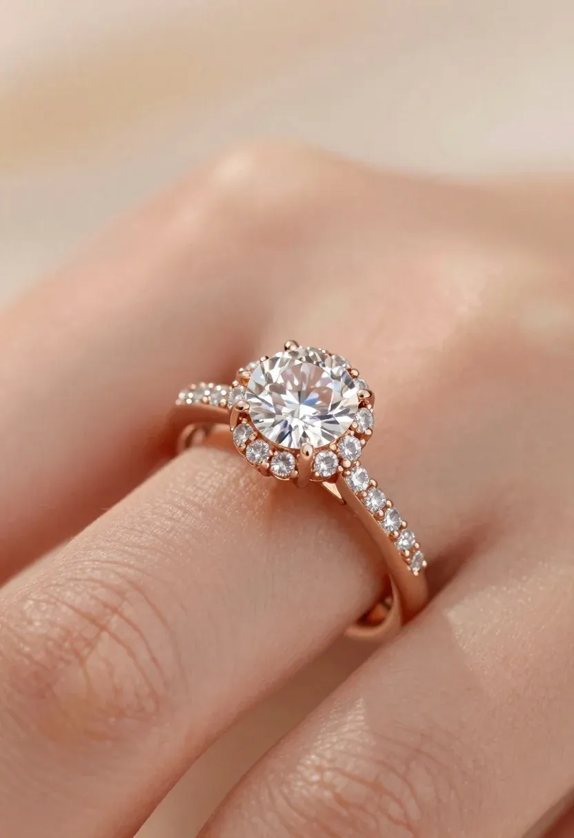 Close-up Macro Shot Diamond Engagement Ring Finger Subject Large Round