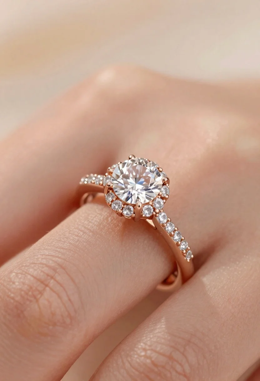 Close-up Macro Shot Diamond Engagement Ring Finger Subject Large Round reference photo