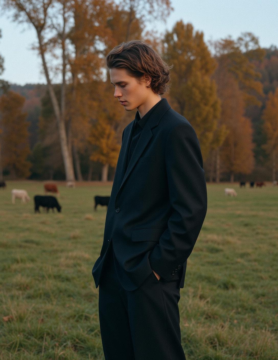 Explore Young Stands Profile Looking Contemplative Expression