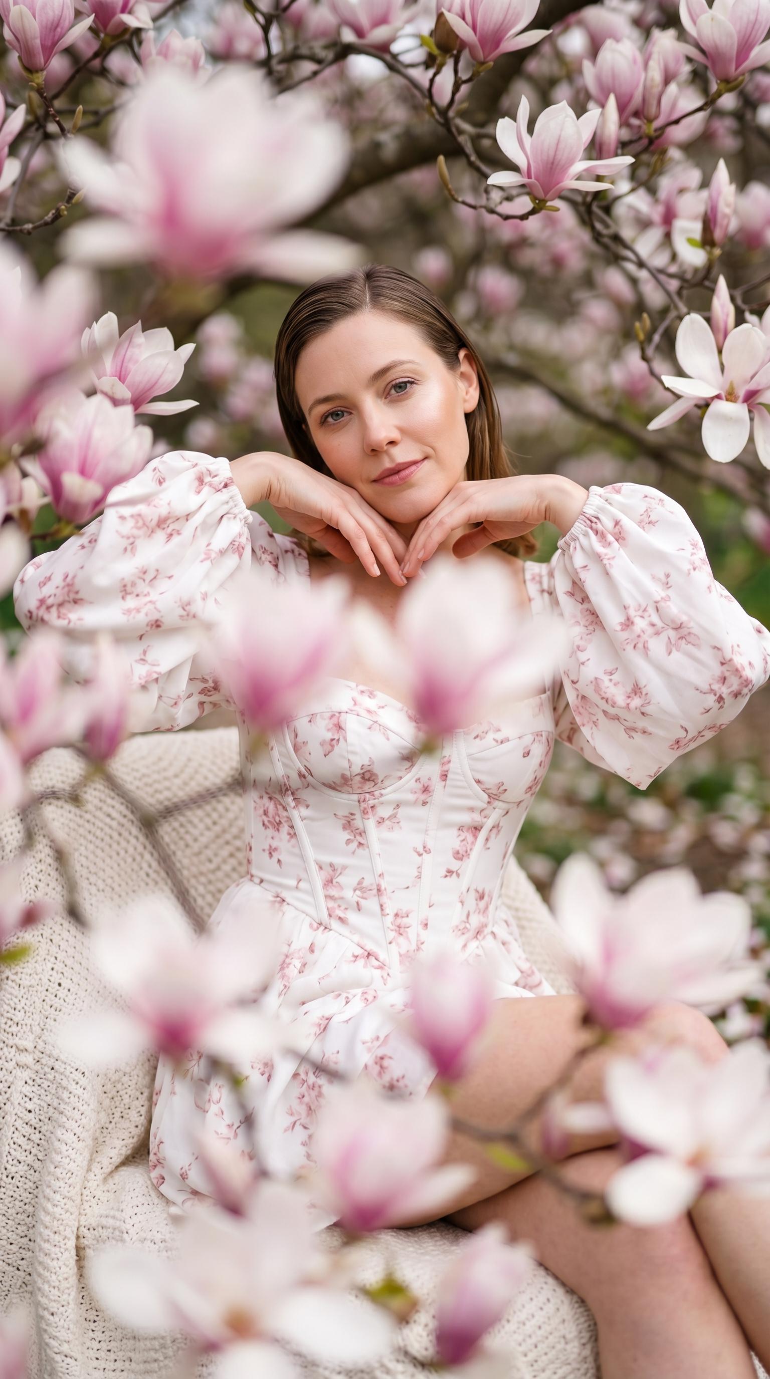 Magnolia Tree Portrait Soft Pink White Bokeh