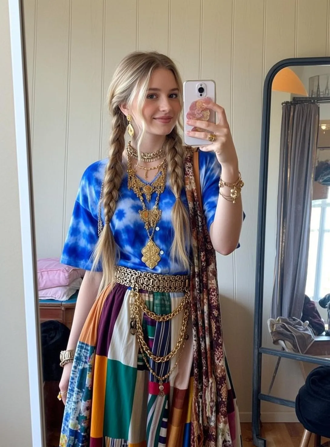 Earrings Necklace Bracelets And Rings In Selfie Portrait