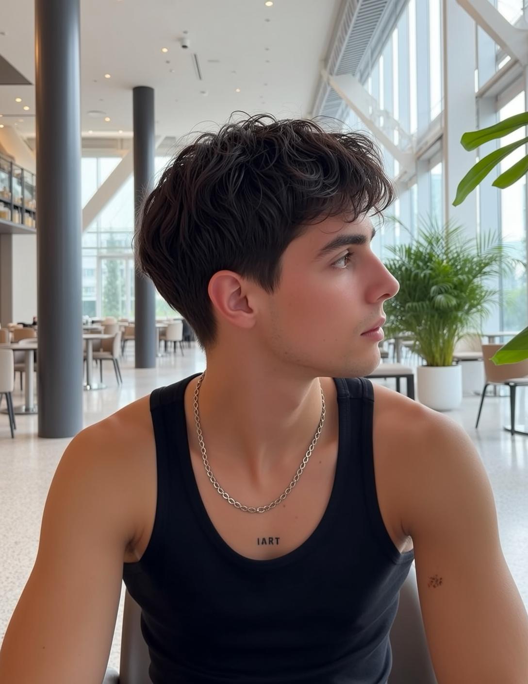 Young Dark Wavy Short Light Black Tank