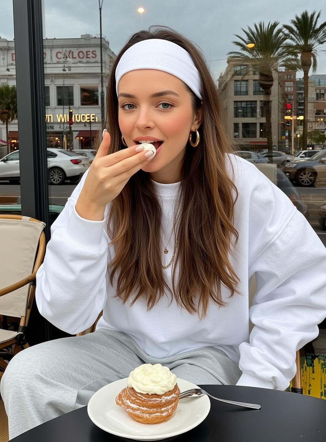Explore Seated Table Holding Small Piece Pastry