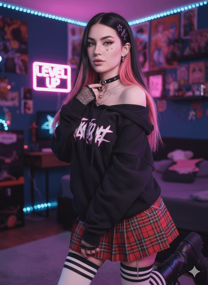 Egirl Influencer Plaid Skirt Platform Boots Casual