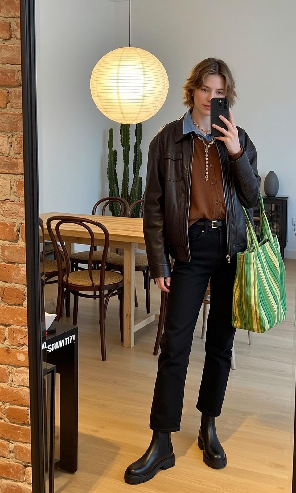 Brown Cardigan Indoor Selfie