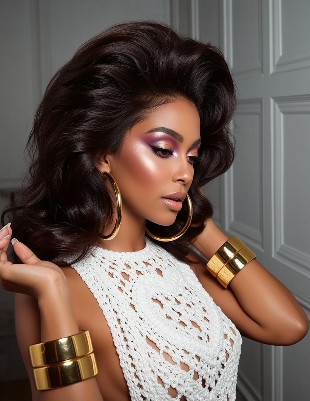 Makeup Photorealistic Beautiful Dark Voluminous Wavy Hair
