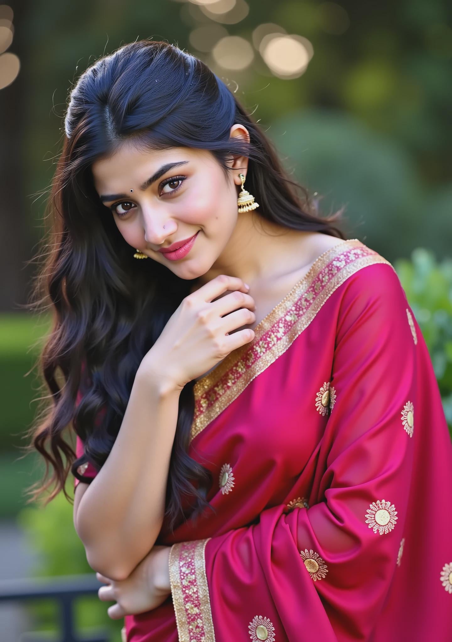 Magenta Silk Saree Garden