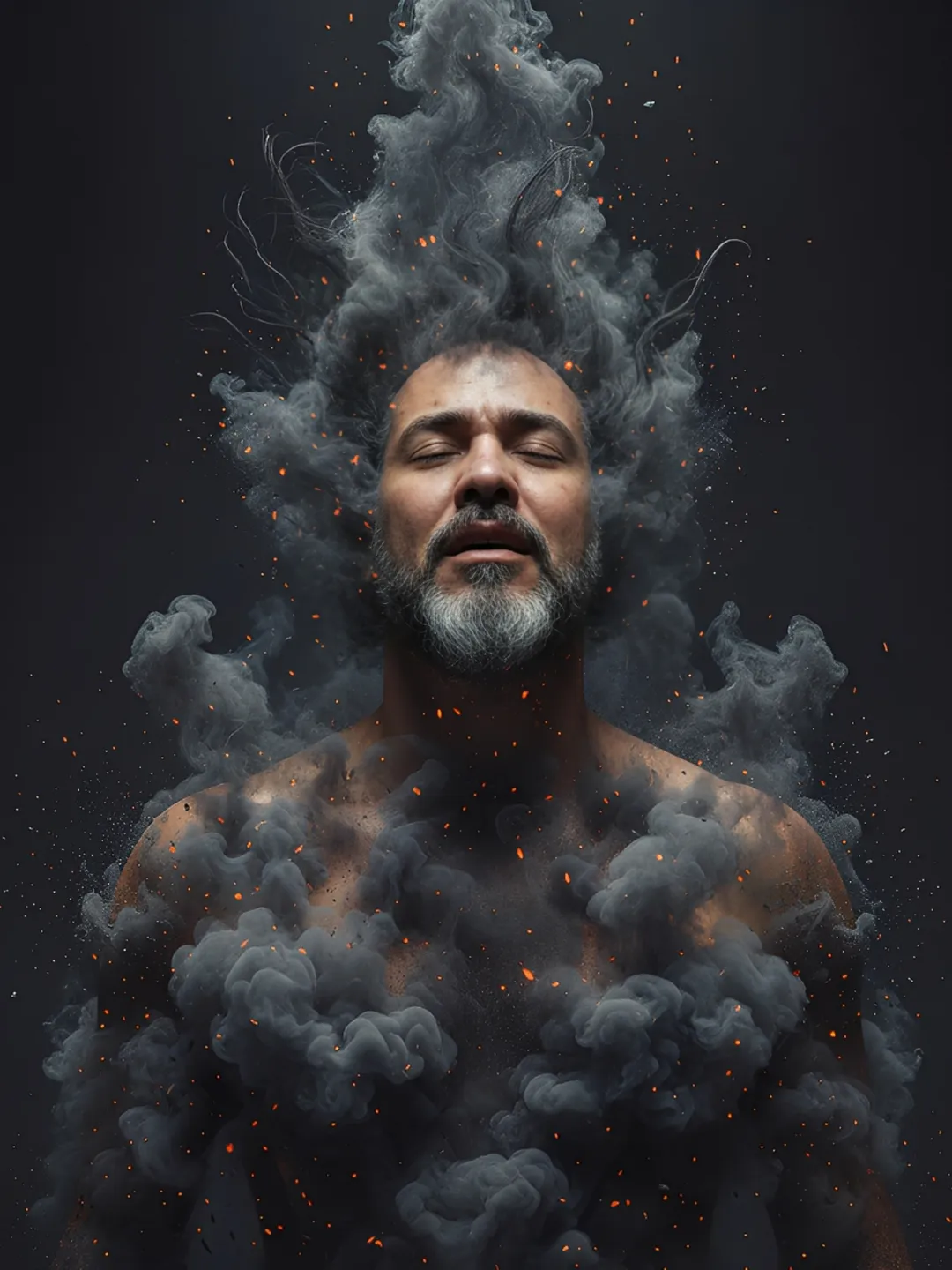 Man Dissolving Into Smoke Portrait