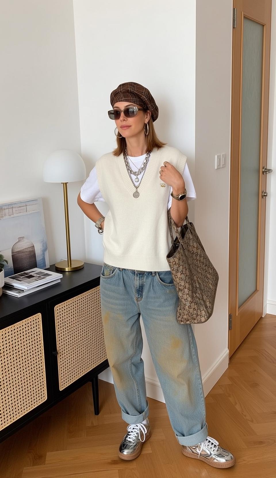 White T Shirt Indoors Near Door Wooden Floor Black
