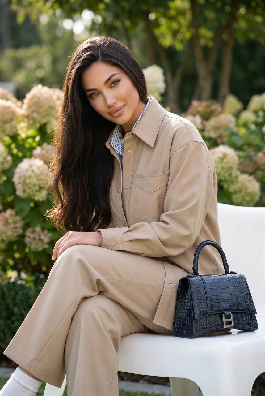 Beige Outfit Garden Portrait Soft Light