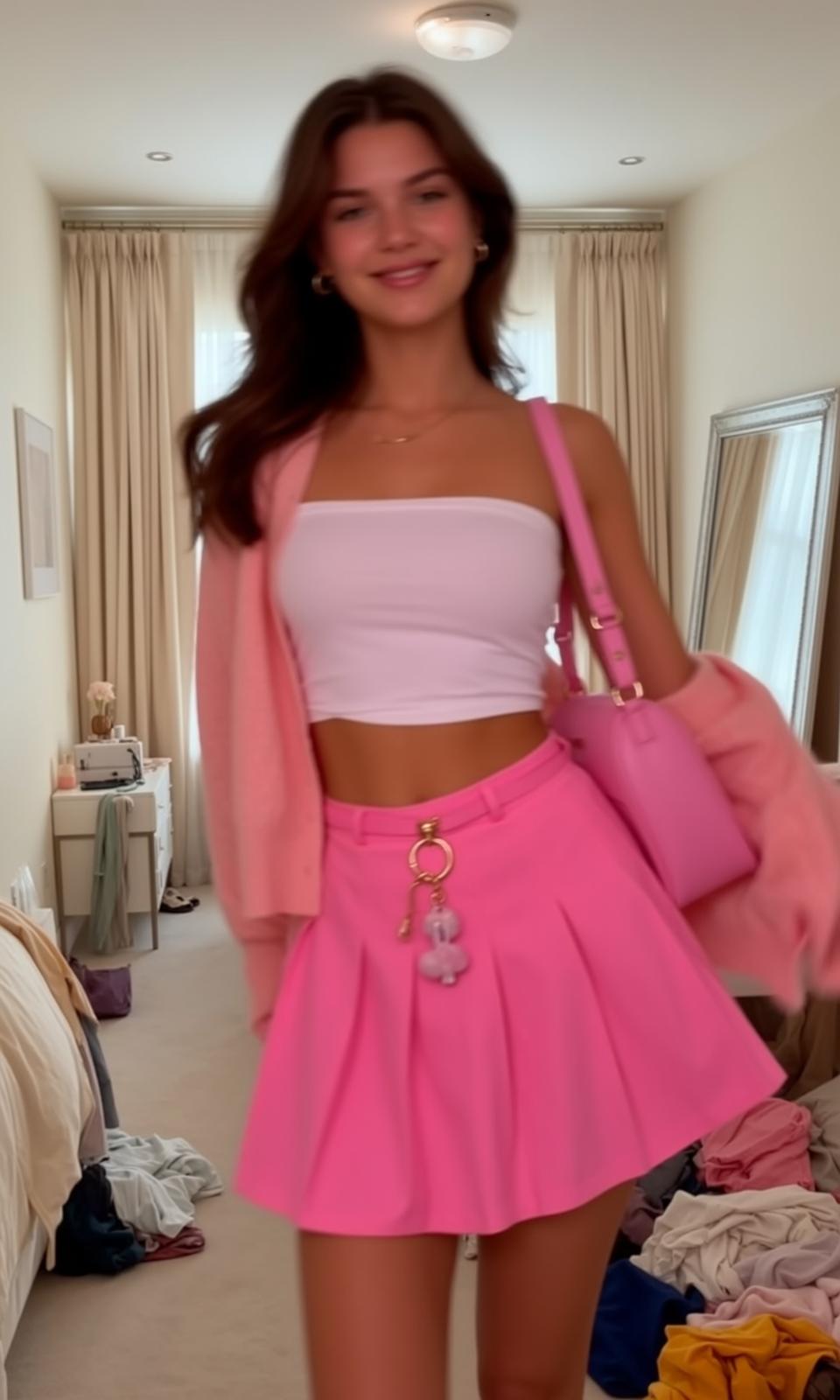 Pink Skirt Bedroom Outfit