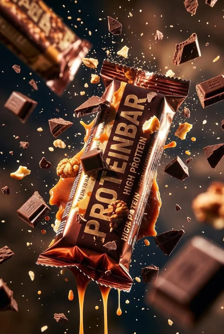 Protein Bar Metallic Packaging Dynamic Angle Studio Lighting