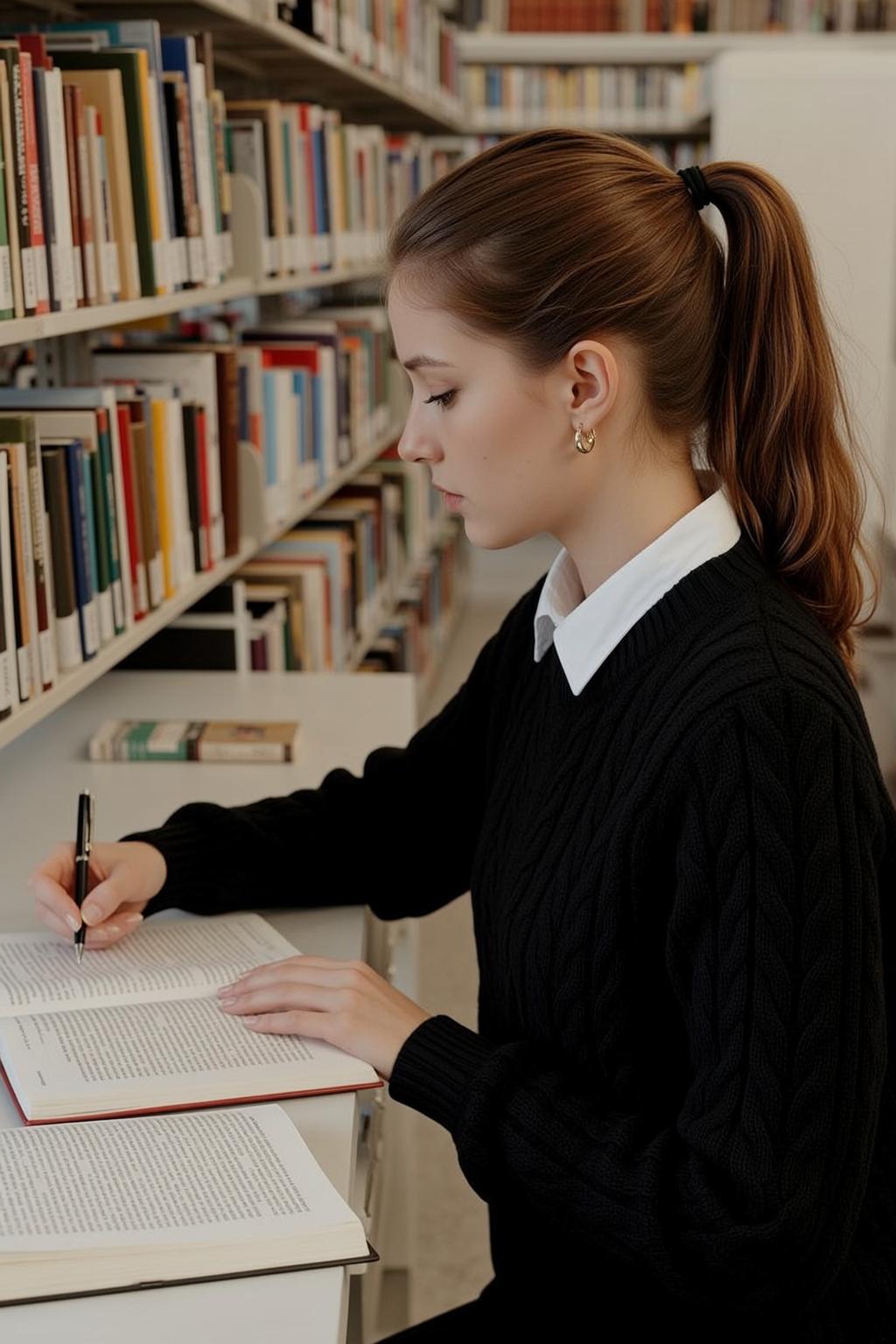 Explore Young Seated Desk Library Her Body