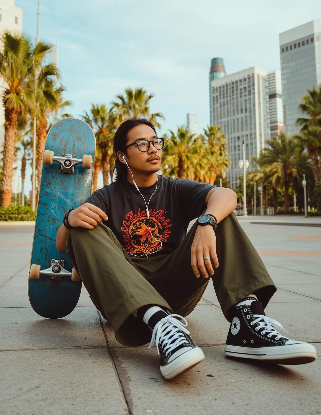 Palm Tree Skateboard Portrait