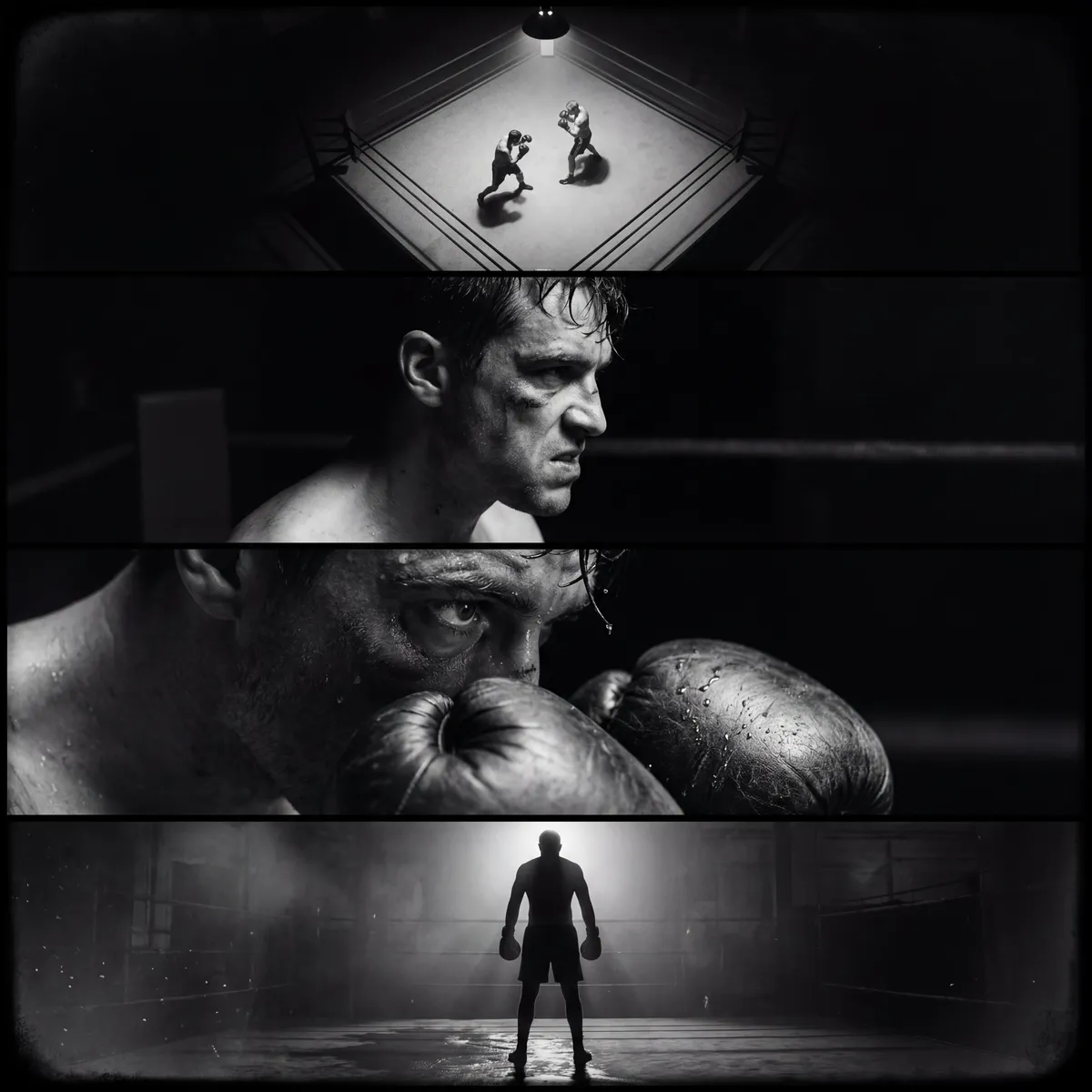 Boxers Fighting Vintage Black And White Ring Scene