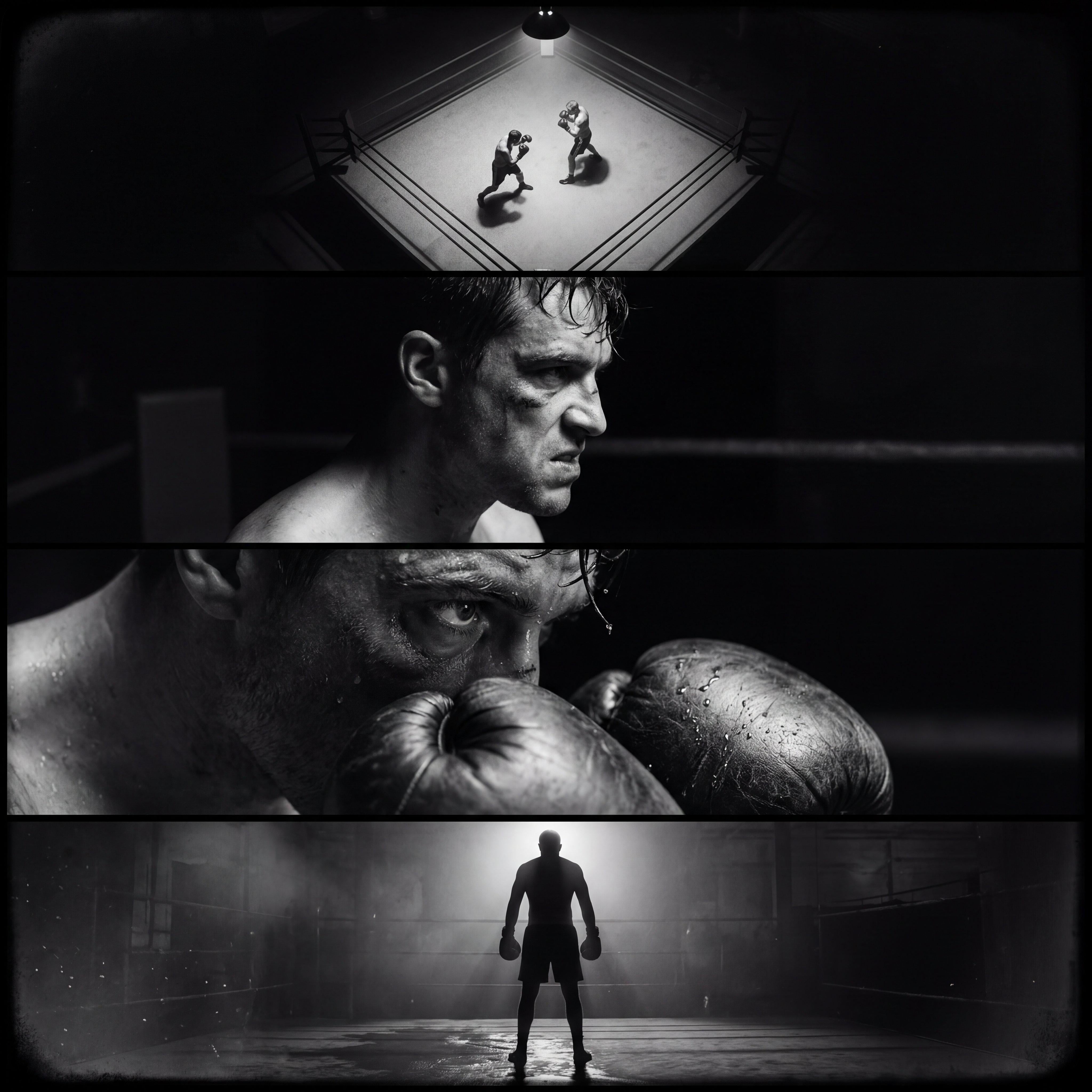 Boxers Fighting Vintage Black And White Ring Scene