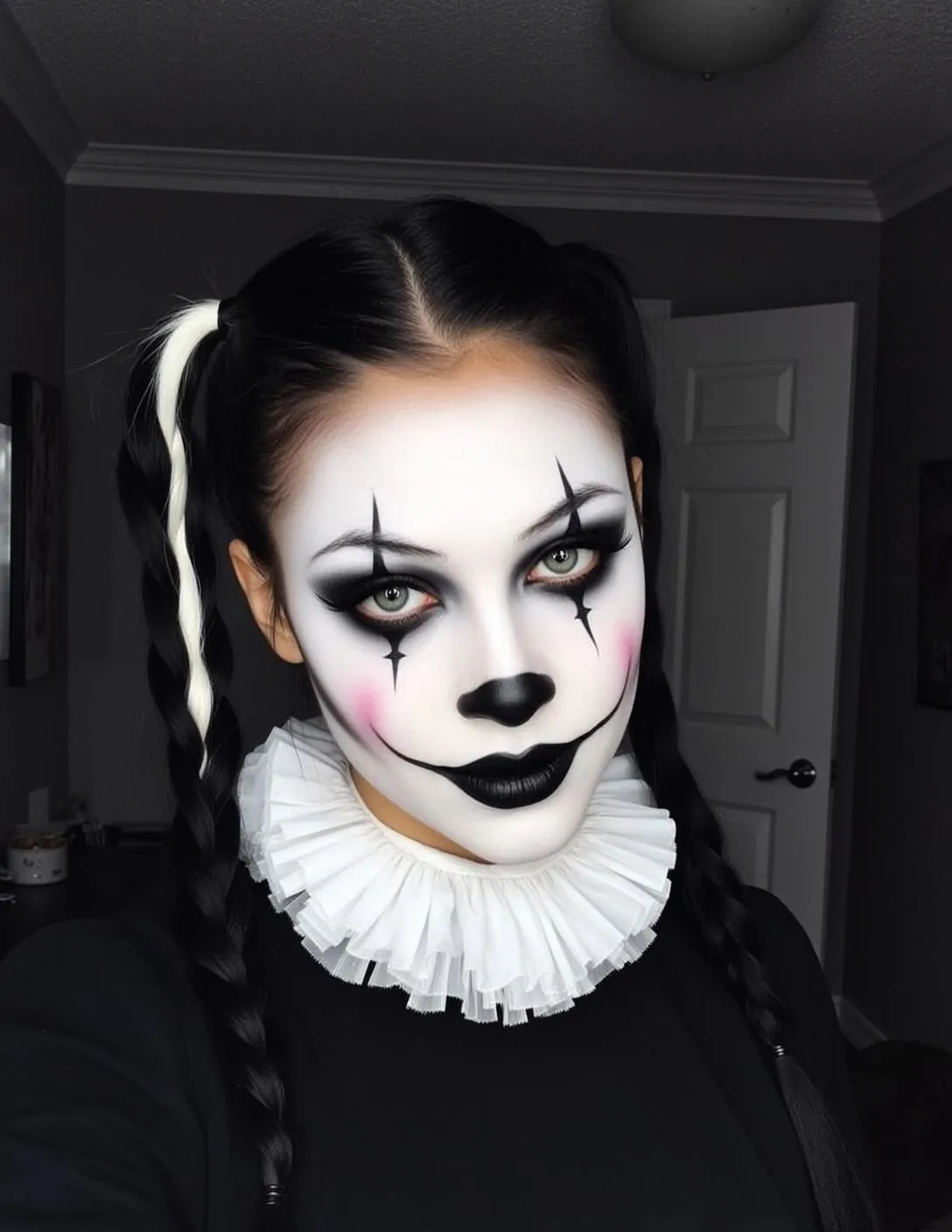 Halloween Makeup Clown Black White Streaks Braided