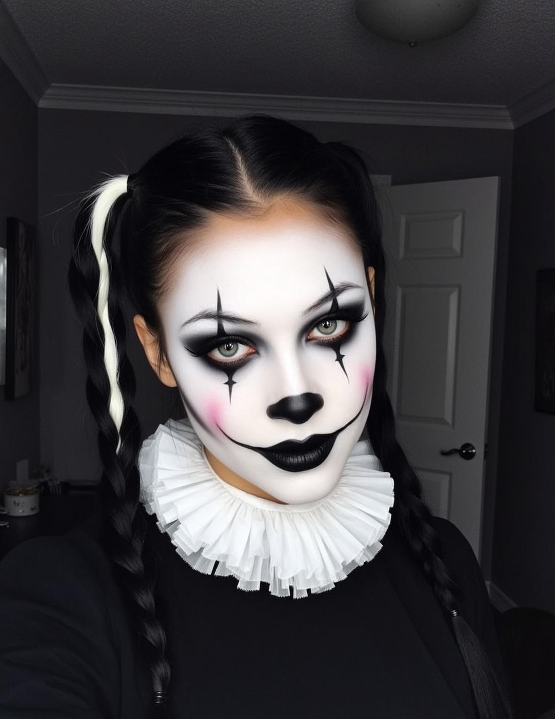 Halloween Makeup Clown Black White Streaks Braided