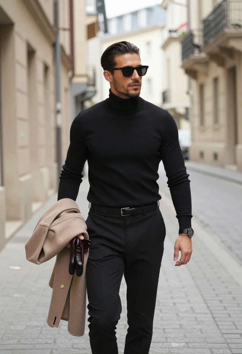 Stylish Portrait Man Walking Confidently Down Urban Street European Architecture reference photo
