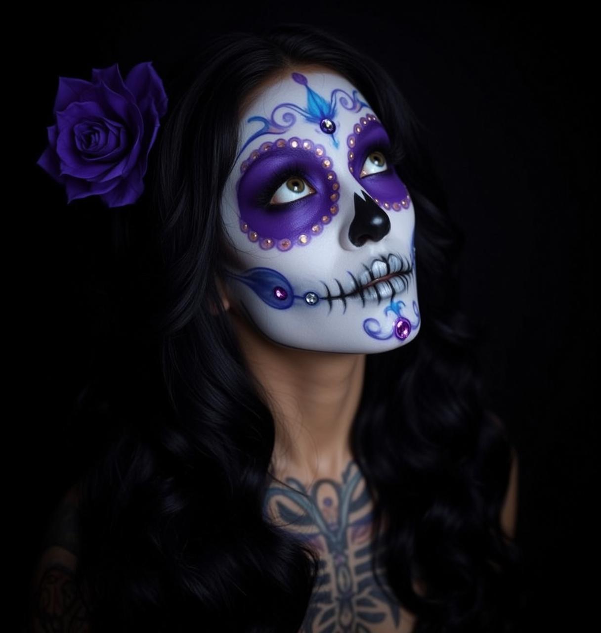 Sugar Skull with Purple Roses