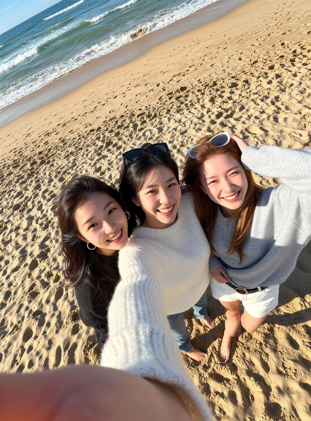 Beach Sweater Group Selfie