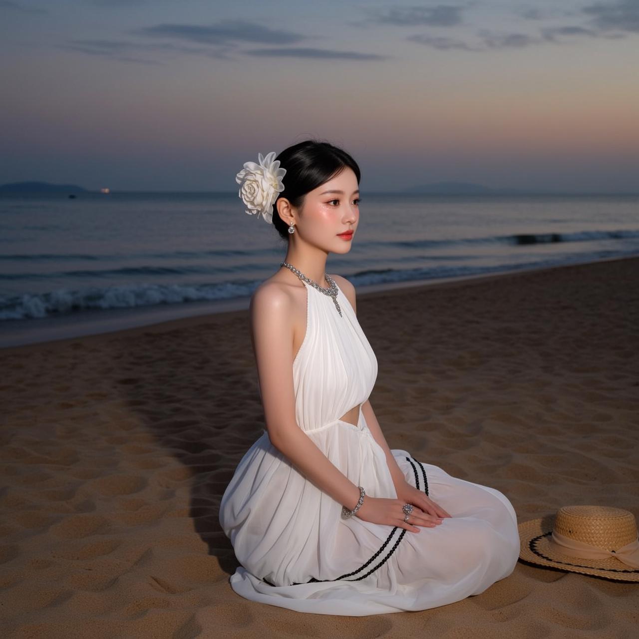 White Halter Dress Beach Sunset