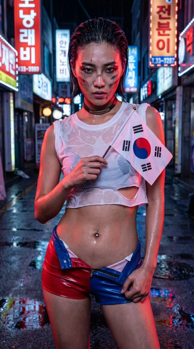 Face Paint And Neon Rebel South Flag Latex Shorts