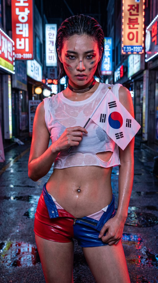 Neon Rebel South Korean Flag Latex Shorts