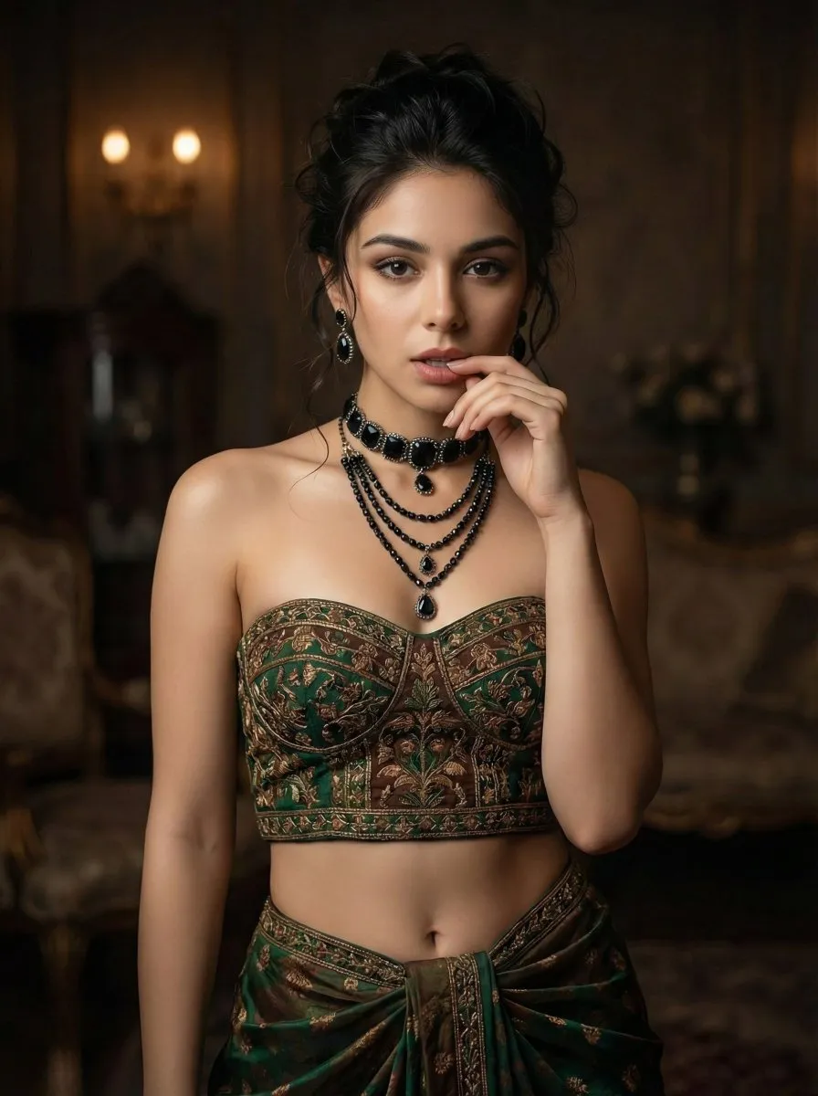 Earrings And Necklace In Corset Portrait