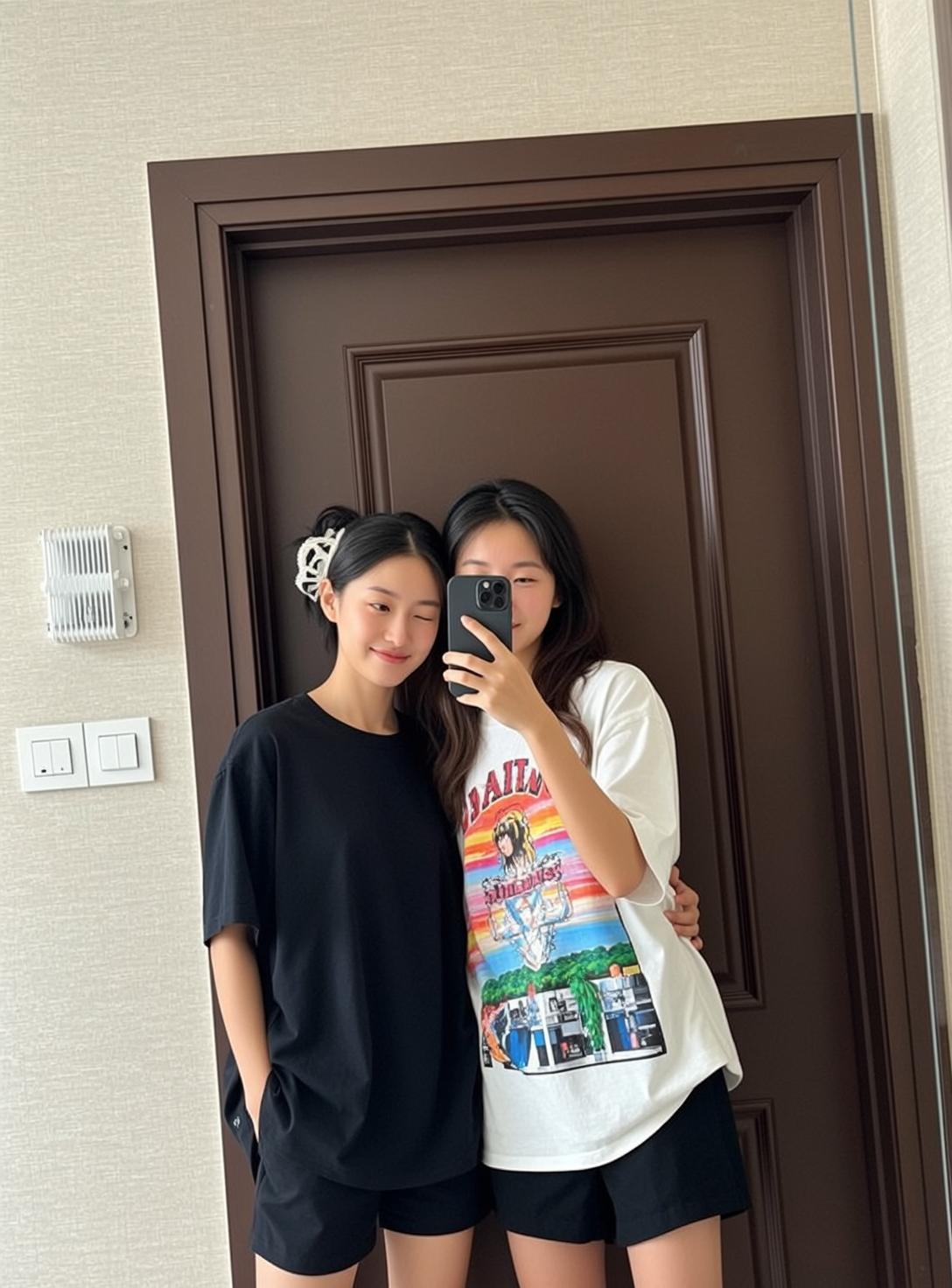 Explore Two Young Women Are Taking Mirror
