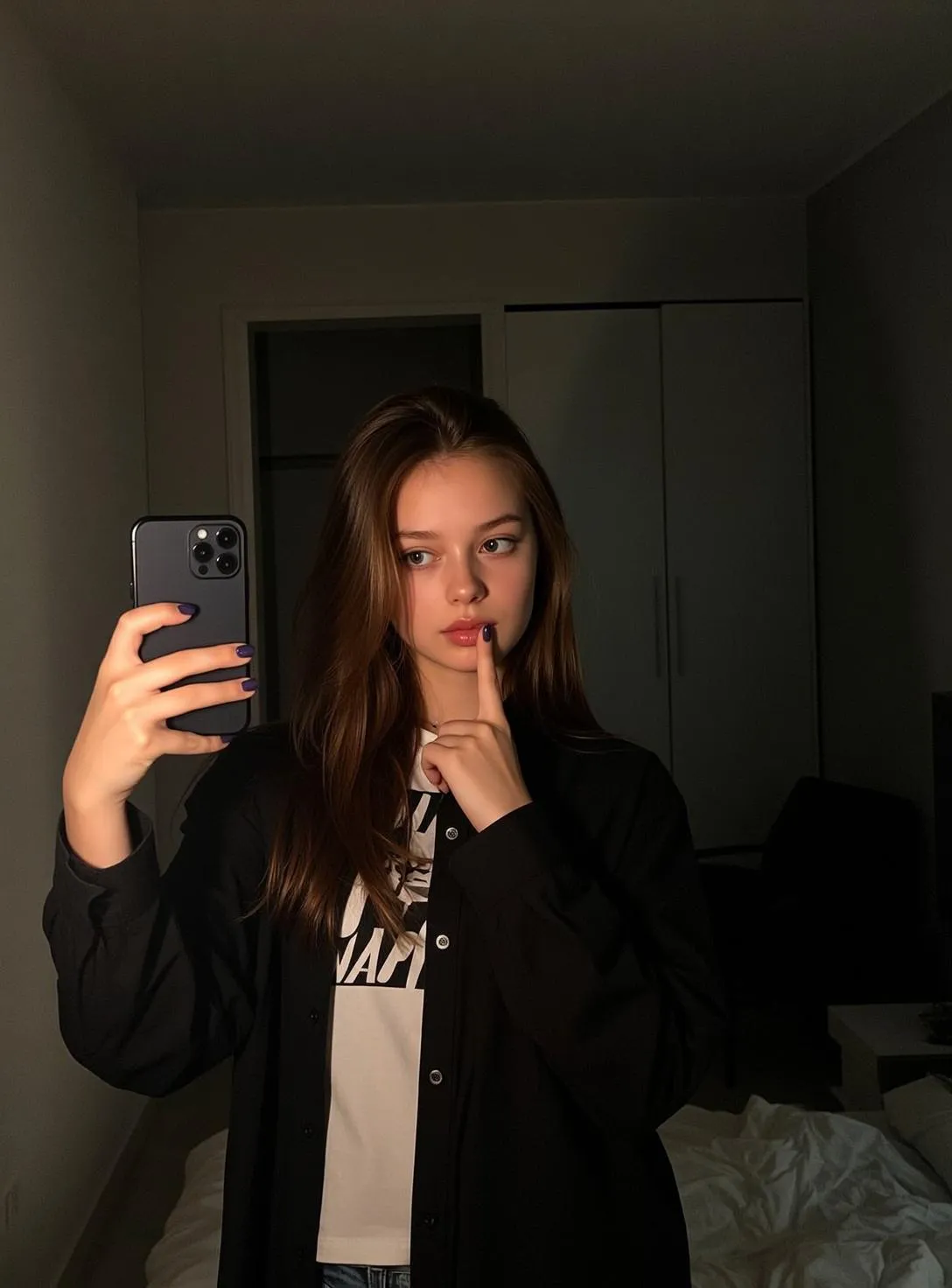 Black Overshirt Bedroom Shush Selfie