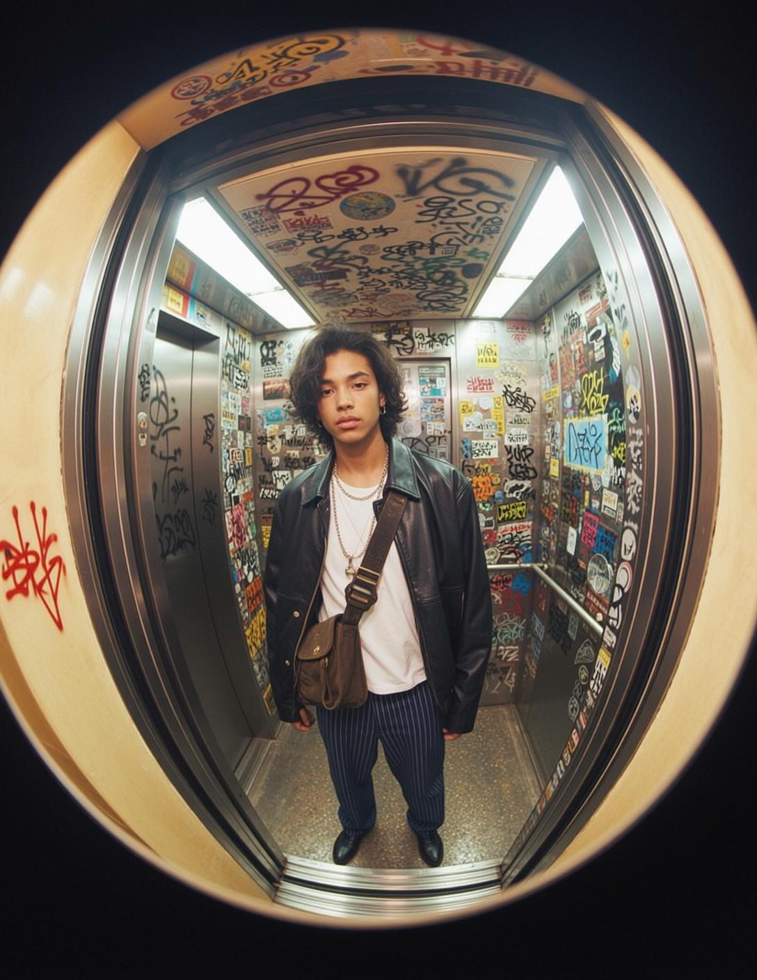 Graffiti Elevator Leather Jacket Style