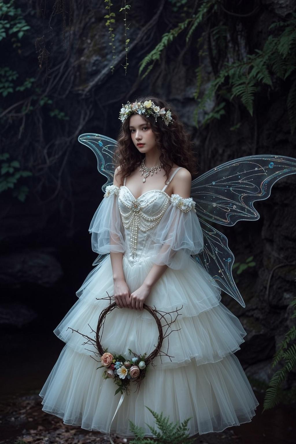 Fairycore Young Long Curly Dark Brown Fair