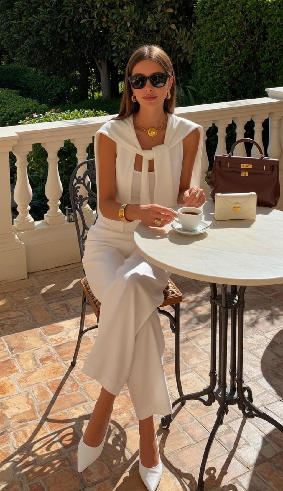 Luxury Long Brown Straight Fair White Sleeveless