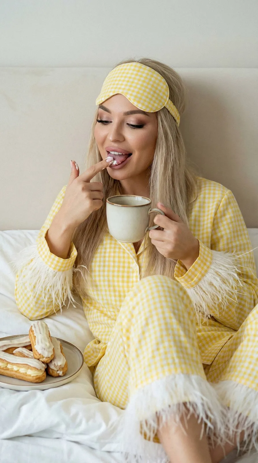 Realistic Pajama Girl Bed Eclairs Mug