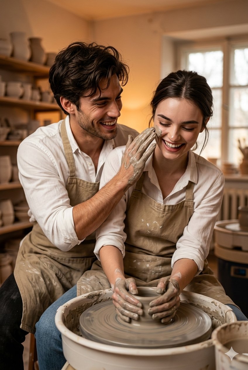 Couple Pottery Studio Warm Cinematic Light