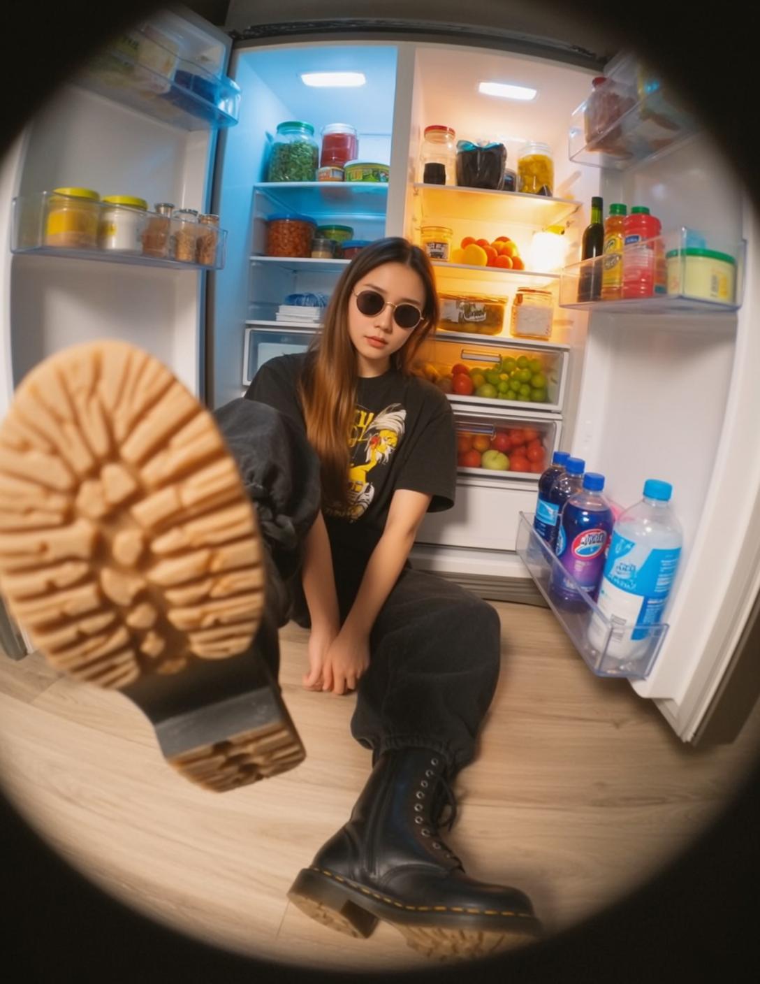 Open Fridge Floor Seat Portrait