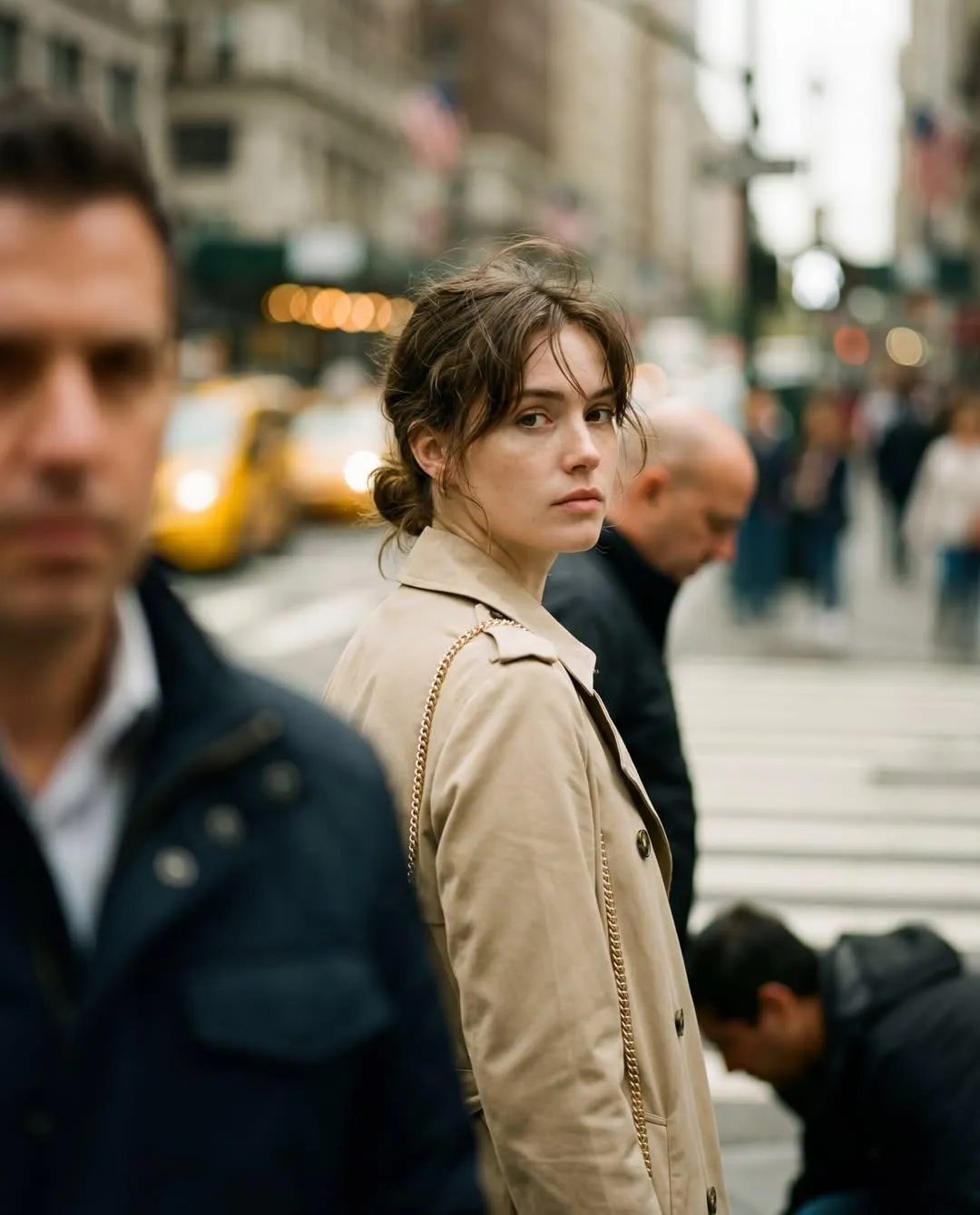 Trench Coat At City Crosswalk