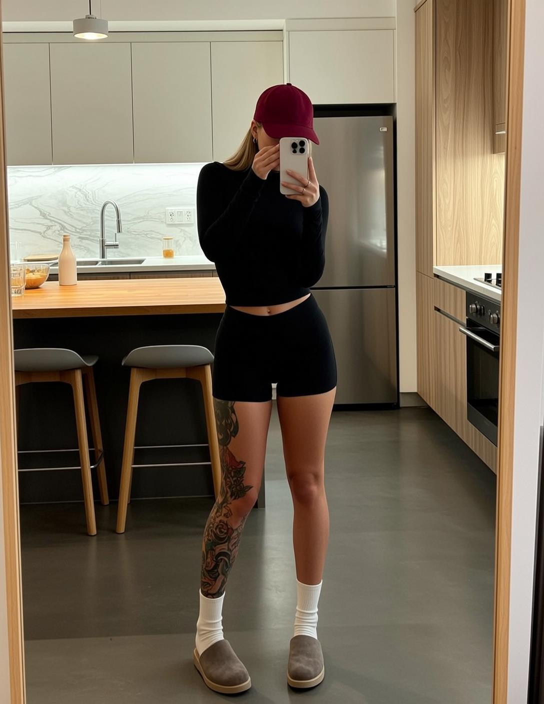 Casual Young Blonde Fair Black Long-sleeve Crop