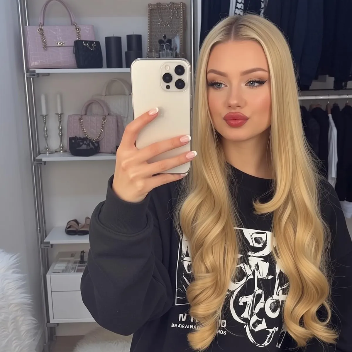 Makeup And Manicure In Casual Selfie