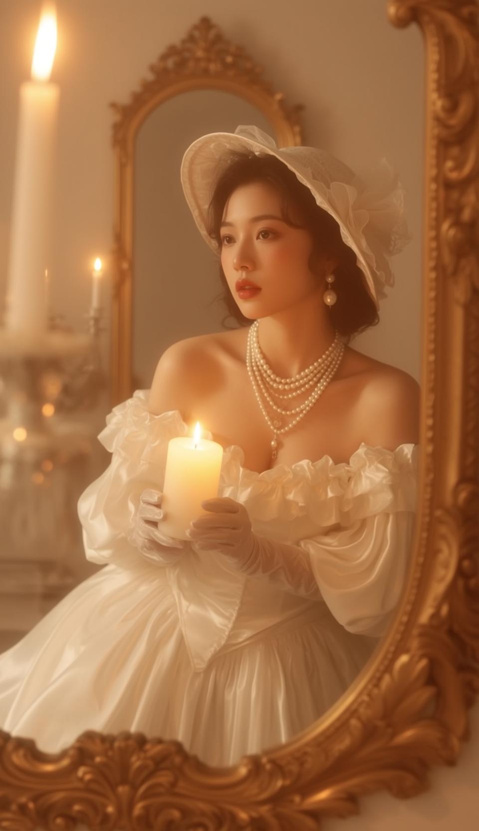 Balletcore Seated Holding Lit Candle Her Gloved