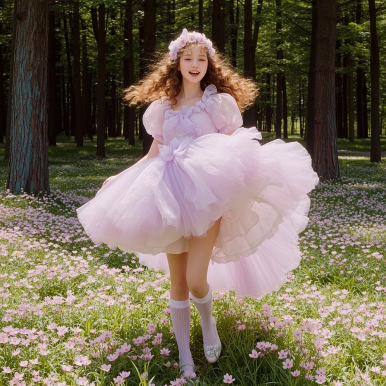 Fairycore Young Long Curly Brown Fair Lavender
