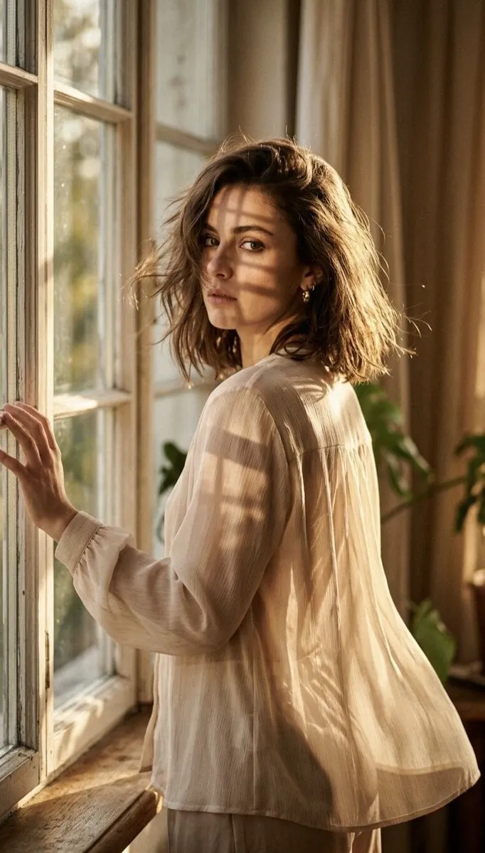 Golden Hour Film Noir Portrait By Rustic Window
