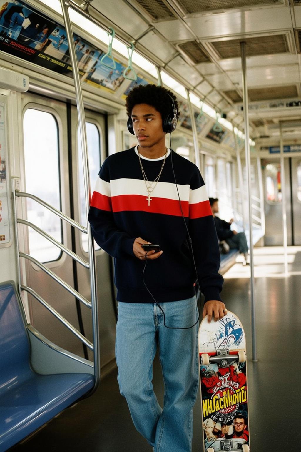 Subway Skateboard Headphones Look