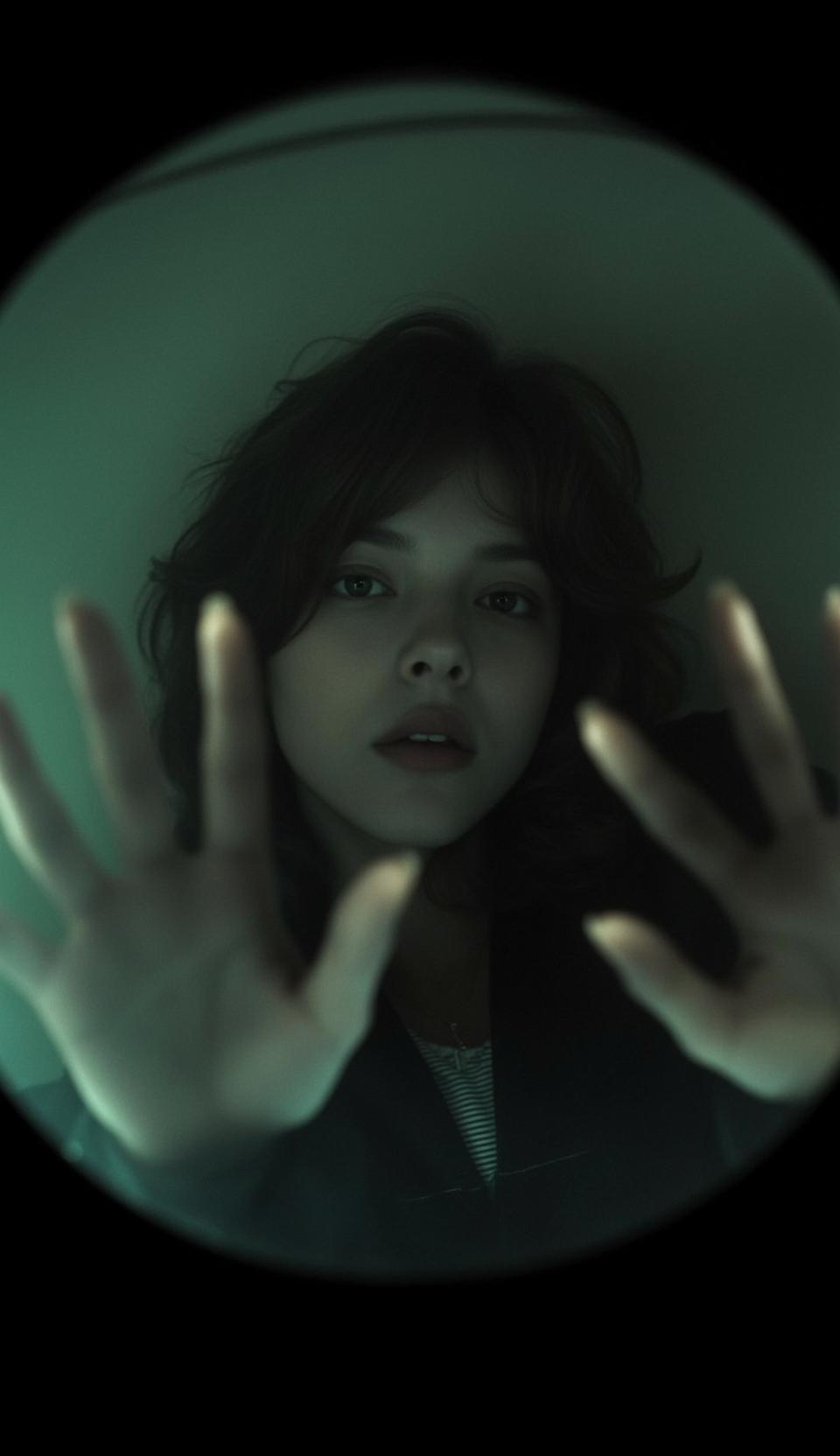 Green Tinted Fisheye Hands Portrait