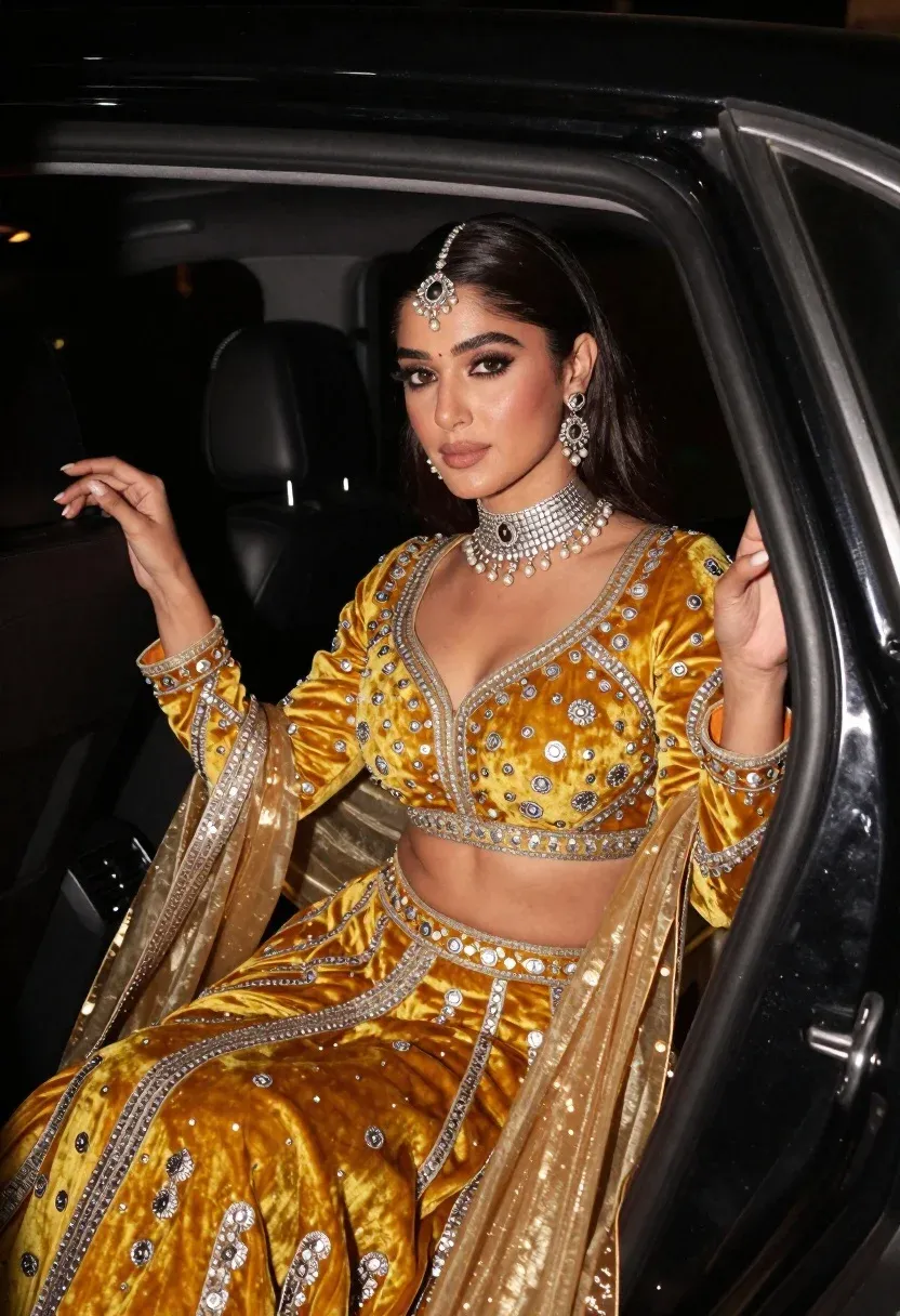 Glamorous Woman With Dark Hair And Silver Maang Tikka Headpiece